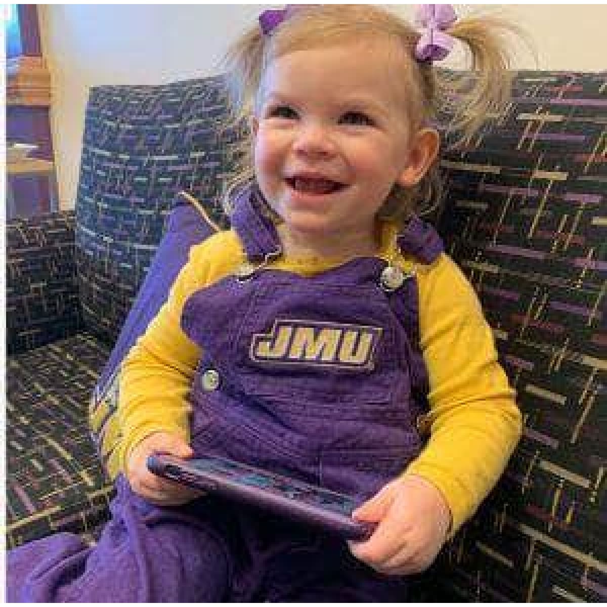 JMU Baby to Toddler Denim Overalls, Embroidered Logo, Official JMU Apparel for Kids, Soft Cotton Overalls, Snap Closure, Button Waist, Adjustable Straps, Side Pockets, Sizes Up to 4T