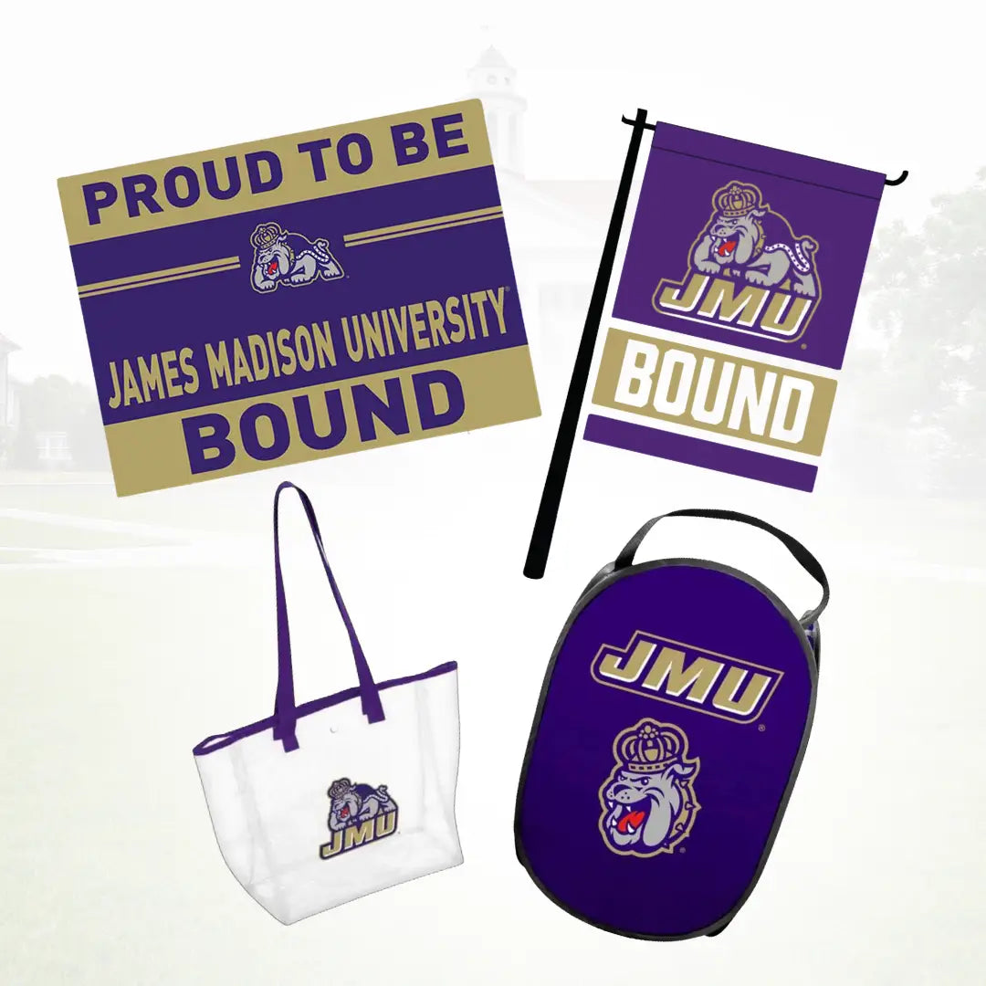 Show your JMU pride with must-have gear! Shop yard signs, garden flags, clear totes & laundry baskets. Limited quantities available.