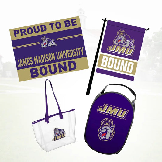 Show your JMU pride with must-have gear! Shop yard signs, garden flags, clear totes & laundry baskets. Limited quantities available.