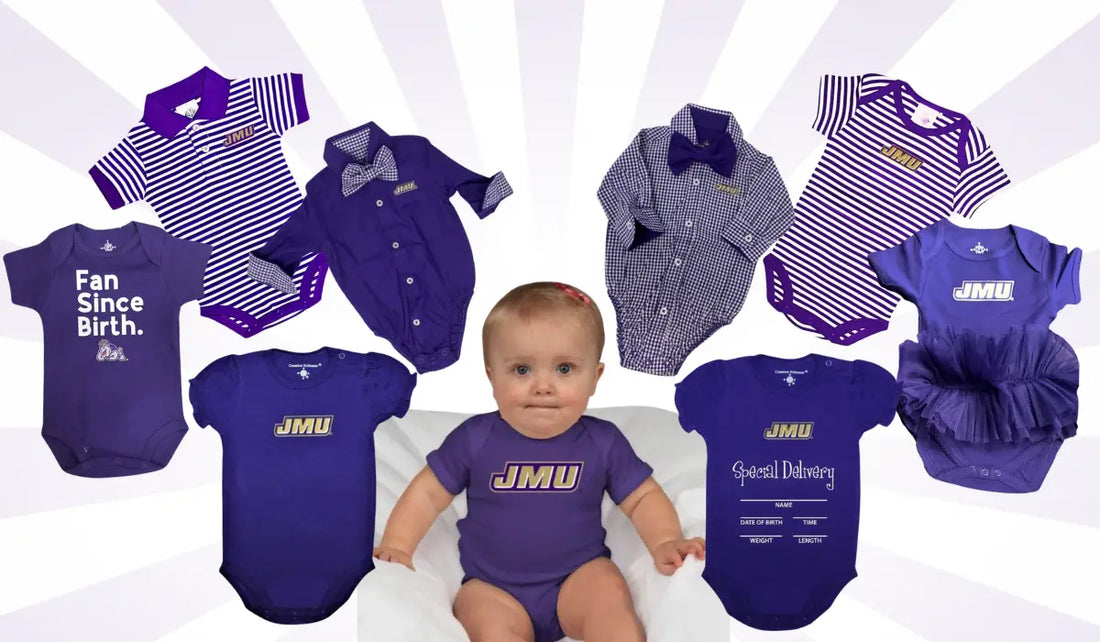 Looking for JMU Baby Bodysuits? We've Got the Cutest Ones in Purple & Gold!