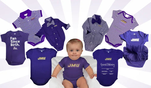 Looking for JMU Baby Bodysuits? We've Got the Cutest Ones in Purple & Gold!
