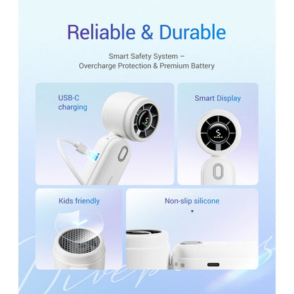 Product with features highlighted on a blue background