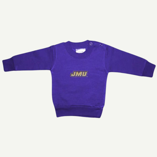 JMU Children's Embroidered Long Sleeve Tee, Official JMU Kids Apparel, Soft Comfortable Fabric, Embroidered JMU Logo, Rib Knit Sleeves and Neck, Premium Cotton