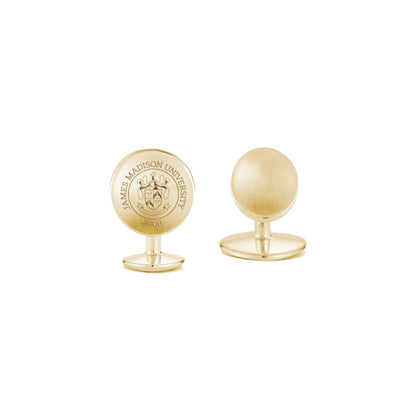 Close-up of JMU Cufflinks by Kyle Cavan, organic design, formal accessory, JMU pride