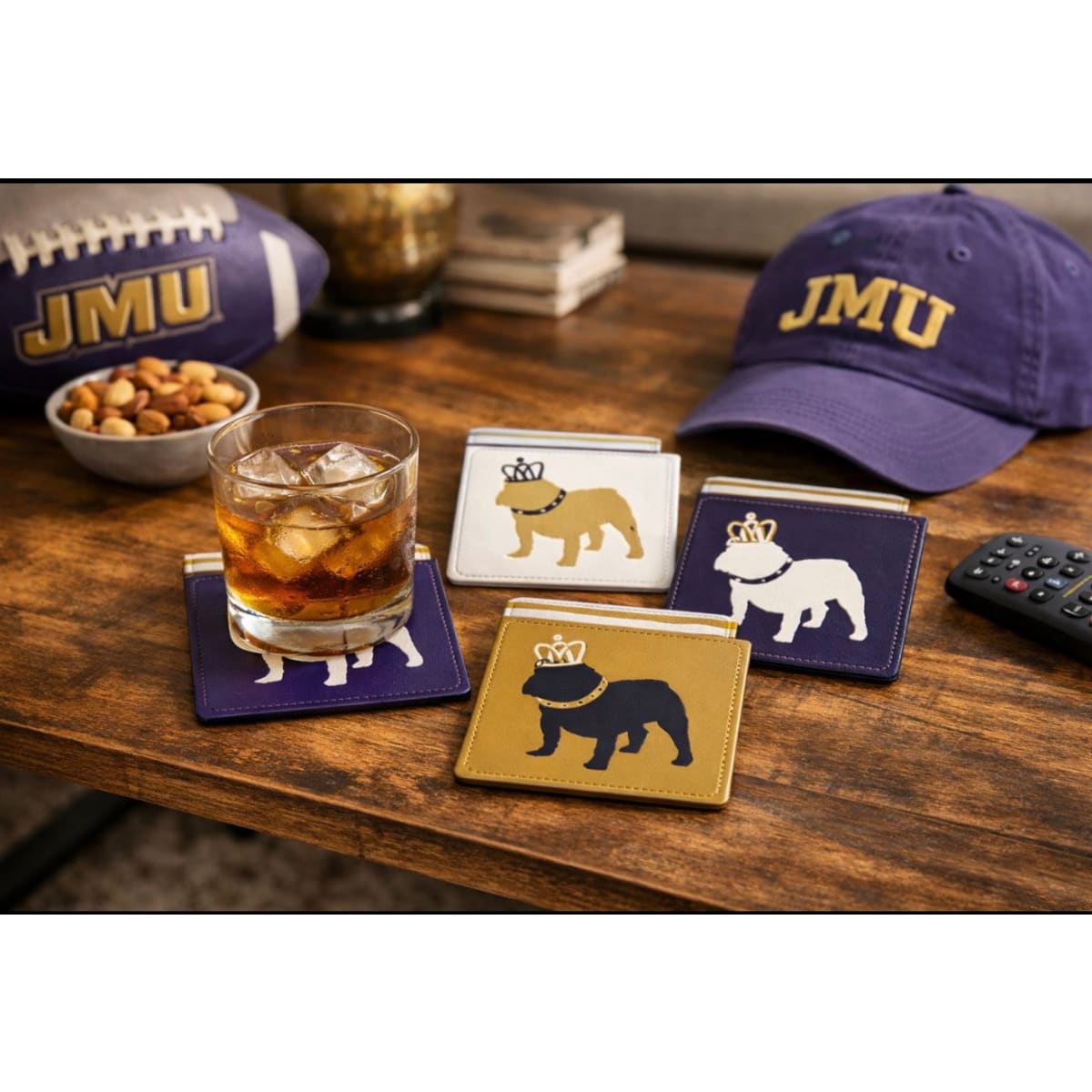 JMU Duke Dog Vegan Leather Coaster Set (4 Pack)